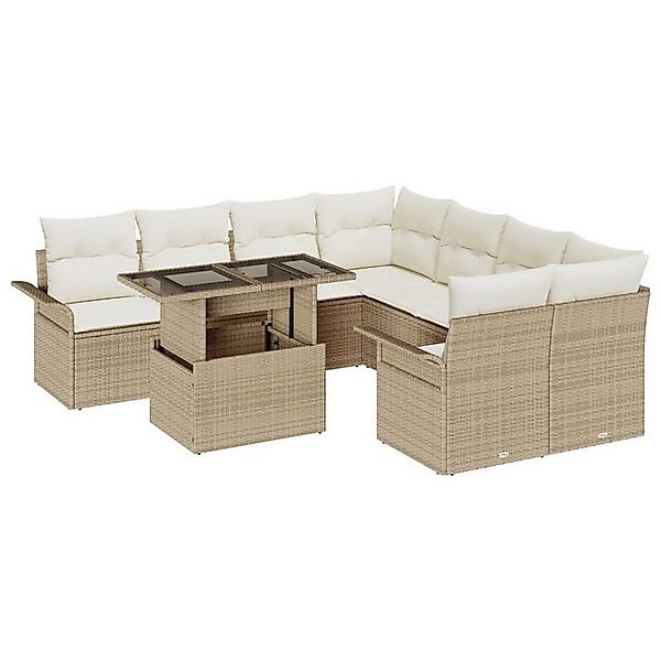 vidaXL Loungesofa 9-teiliges Garten-Sofa-Set mit Kissen Beige Poly Rattan, günstig online kaufen