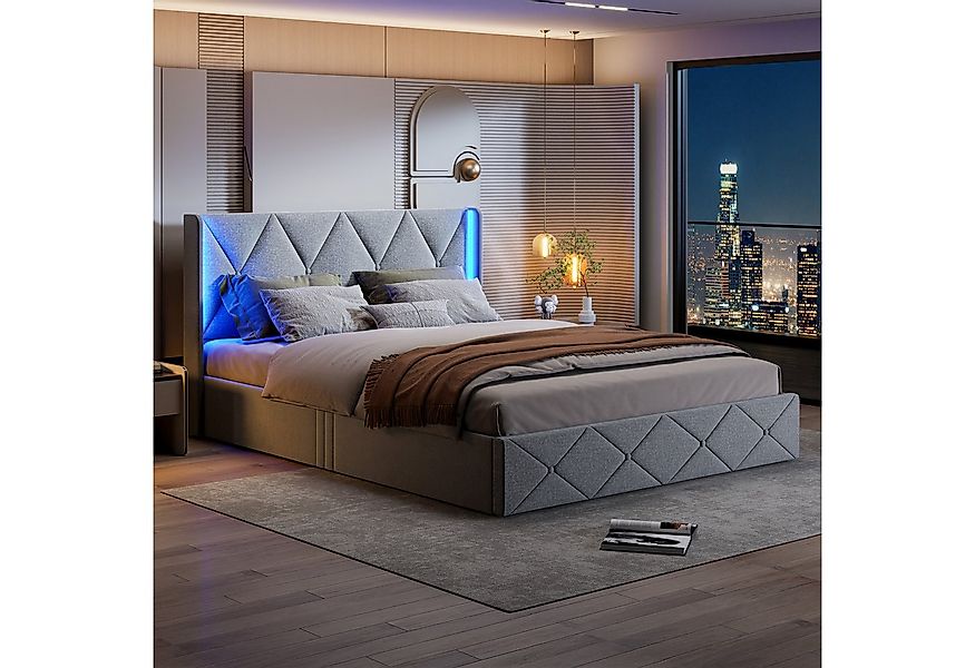Furnishings Home Polsterbett Stauraumbett Doppelbett LED (Hydraulisch hebba günstig online kaufen