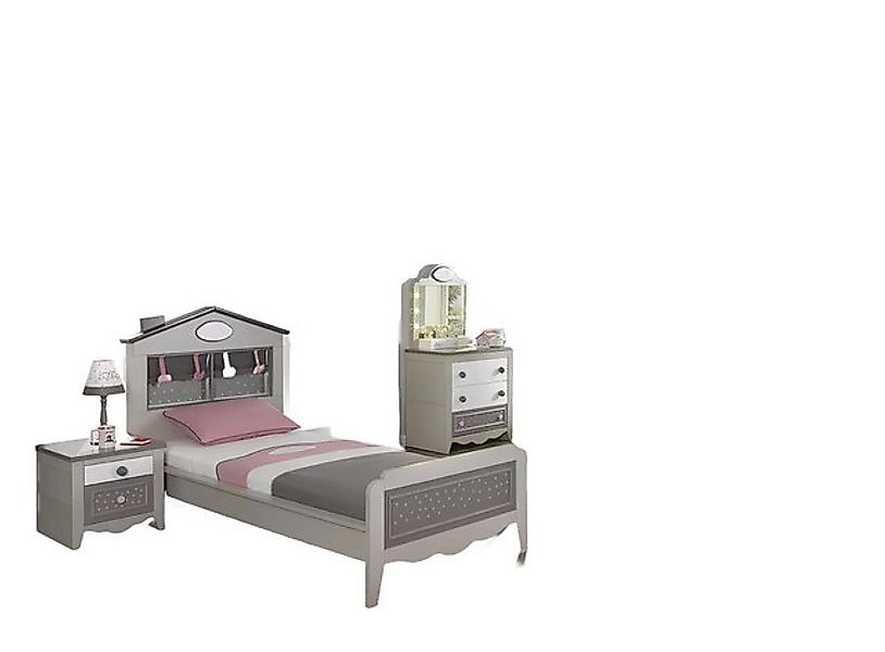 Xlmoebel Bett Kinderbett und Schrank-Set für Mädchen in Grau aus Holz - 4-t günstig online kaufen