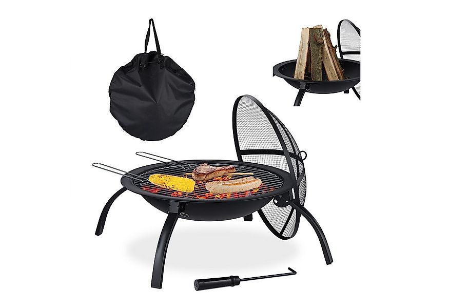 relaxdays Feuerschale XL Feuerschale mit Grillzubehör, (7-St), mit Tragetas günstig online kaufen