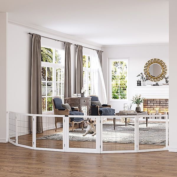 PawHut Absperrgitter Hund Verstellbares Schutzgitter mit Füßen 432 x 70 cm günstig online kaufen