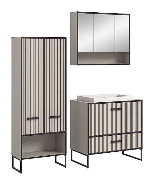 welltime Badmöbel-Set "Locri, Breite 154 cm, Rillenoptik, Metallkufen" 3 St günstig online kaufen