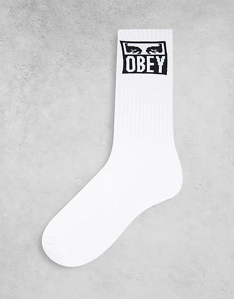 Obey – Socken mit Augen-Motiv in Weiß günstig online kaufen