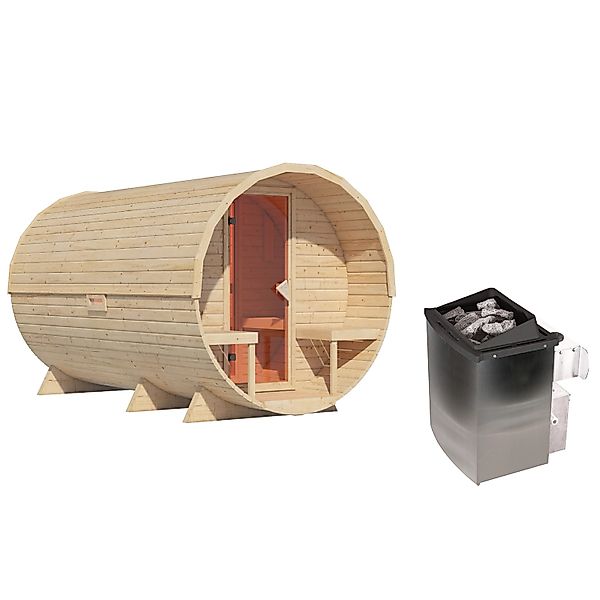 Karibu Fasssauna-Set Talea XXL mit Ofen 9 kW Integriert inkl. Kabelzubehör günstig online kaufen