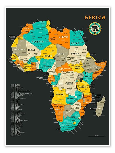 Posterlounge Poster Jazzberry Blue, Afrika-Karte, Klassenzimmer günstig online kaufen