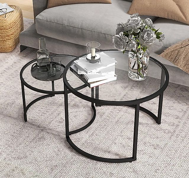 XDeer Couchtisch 2er-Set Couchtische,Beistelltische Kaffeetisch, Glastische günstig online kaufen