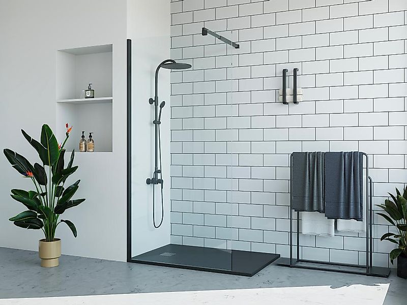 Duschtrennwand Seitenwand italienische Dusche - 100 x 200 cm - Schwarz matt günstig online kaufen