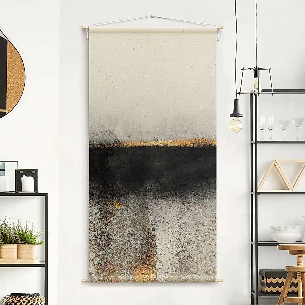 Wandteppich Abstrakter Goldener Horizont Schwarz Weiß günstig online kaufen