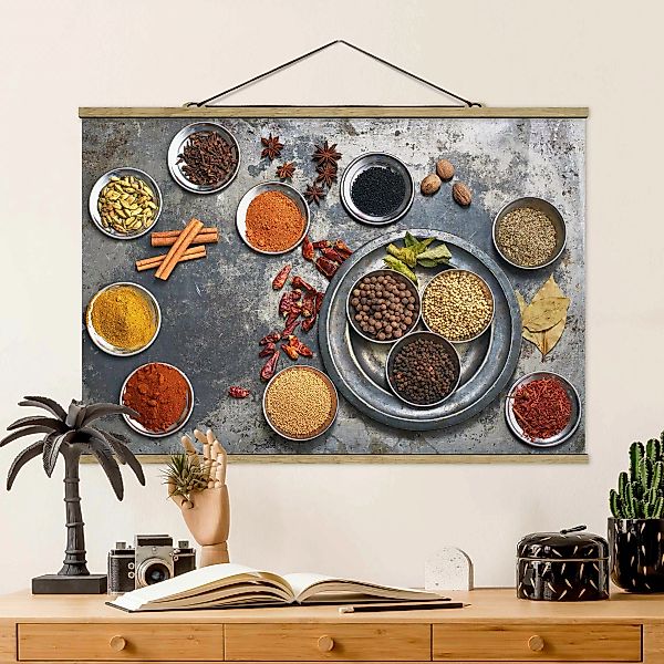 Stoffbild Küche mit Posterleisten - Querformat Shabby Gewürzplatte günstig online kaufen