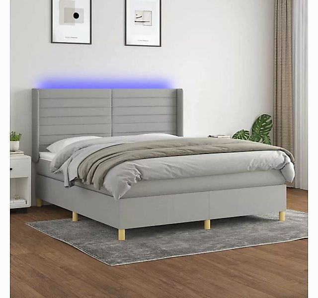 vidaXL Boxspringbett Boxspringbett mit Matratze LED Hellgrau 160x200 cm Sto günstig online kaufen