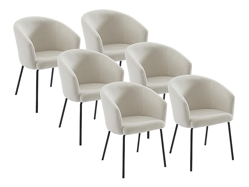 Stuhl mit Armlehnen 6er-Set - Bouclé-Stoff & Metall - Cremefarben - MORONI günstig online kaufen