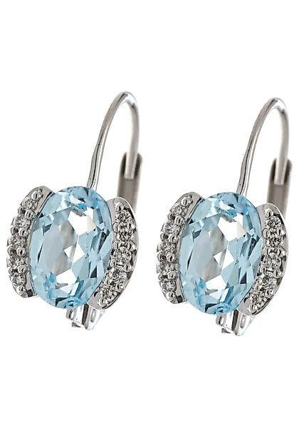 JOBO Paar Ohrhänger, 585 Weißgold mit 20 Diamanten und Blautopas günstig online kaufen