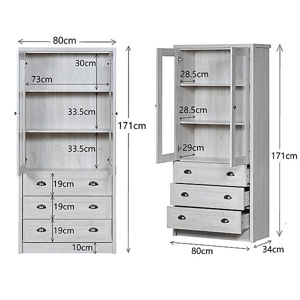 STILVORA Vitrine Wohnzimmerschrank 80x34x171cm Vitrine landhausstil mit Gla günstig online kaufen
