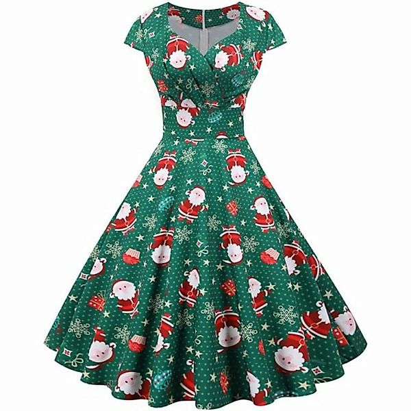 Juoungle A-Linien-Kleid Weihnachtskleid Jahrgang Cocktailkleid V-Ausschnitt günstig online kaufen
