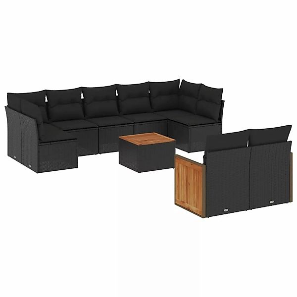 vidaXL 10-tlg Garten-Sofagarnitur mit Kissen Schwarz Poly Rattan Modell 107 günstig online kaufen