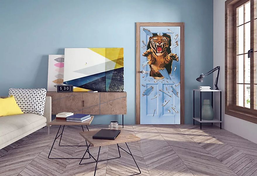 Papermoon Fototapete »Bursting Tiger - Türtapete«, matt günstig online kaufen
