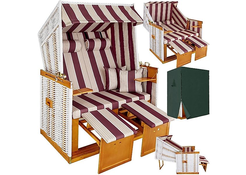tectake Strandkorb 2-Sitzer mit Polster, verstellbar, inkl. Schutzhülle, ge günstig online kaufen