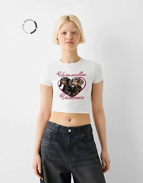 Bershka T-Shirt Mit Print Damen L Grbrochenes Weiss günstig online kaufen
