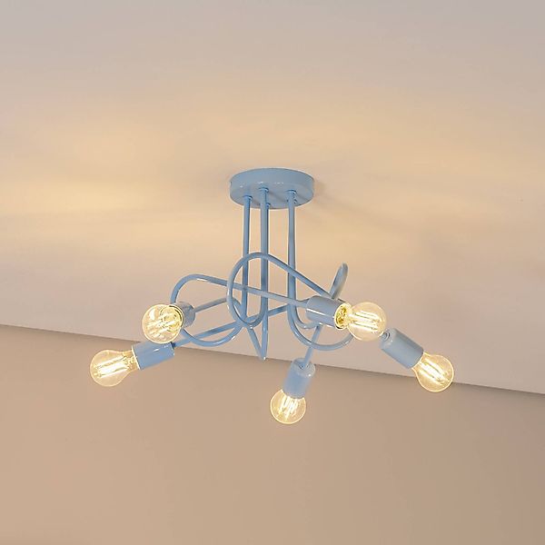 Deckenleuchte Oxford, hellblau, Ø 47 cm, Metall, 5-flammig günstig online kaufen
