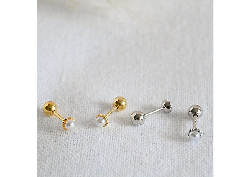 Runde Perlé Perlenohrringe kleine Ohrstecker, 925er Silber, 18K Gold, Süßwa günstig online kaufen