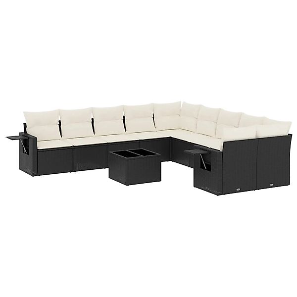 vidaXL 11-Tlg Garten-Sofagarnitur mit Kissen Schwarz Poly Rattan 3253053 günstig online kaufen
