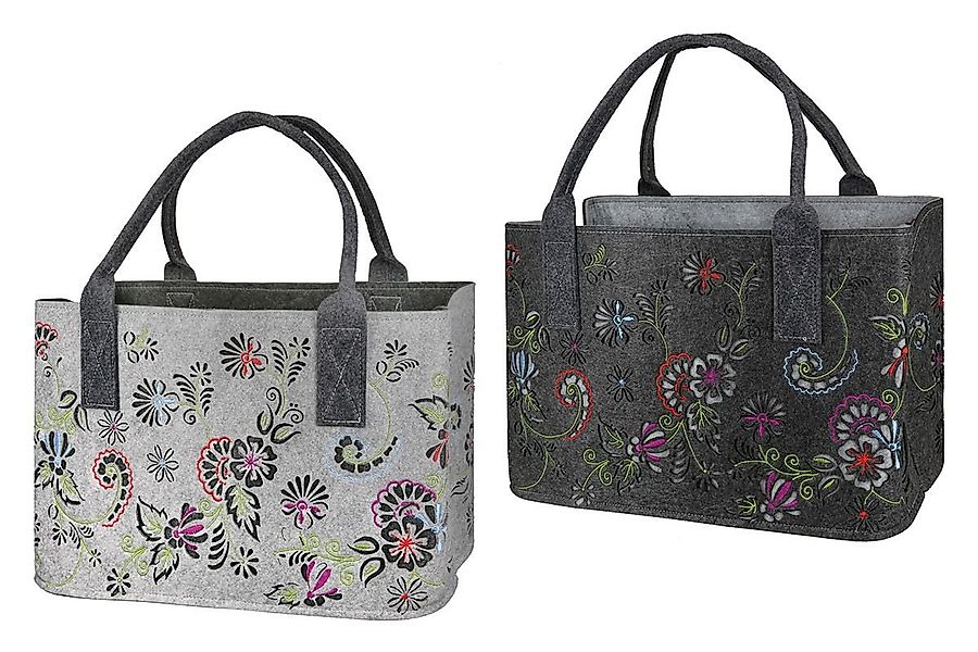 GILDE Einkaufsshopper Hochwertige Filztasche mit 3D-Blumenmuster - Hellgrau günstig online kaufen