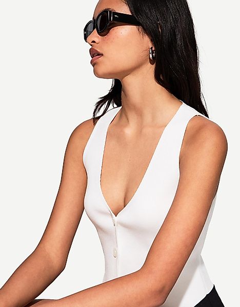 Bershka Weste Mit V-Ausschnitt Damen M Weiss günstig online kaufen