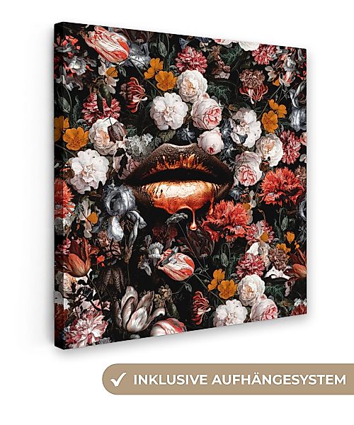 OneMillionCanvasses® Leinwandbild Lippen - Blumen - günstig online kaufen