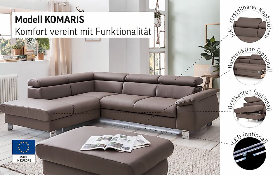 COTTA Ecksofa "Komaris L-Form, B: 249 cm" mit Kopfteilverstellung, optional günstig online kaufen