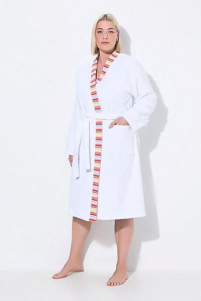 Ulla Popken Bademantel Bademantel Streifenkanten Bindegürtel Langarm, Kniel günstig online kaufen