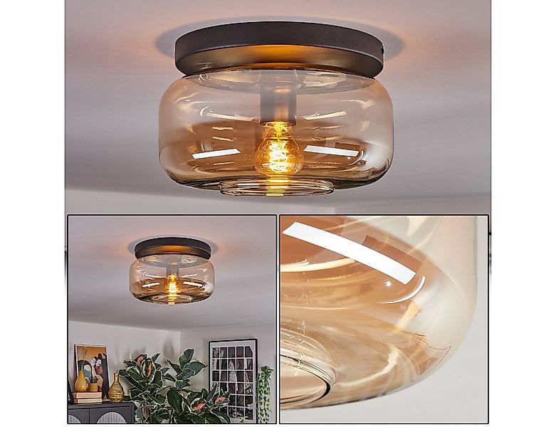 hofstein Deckenleuchte 1-flammige Deckenlampe aus Metall/Glas in Schwarz/Be günstig online kaufen