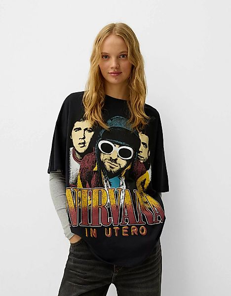 Bershka T-Shirt Nirvana Damen S Schwarz günstig online kaufen