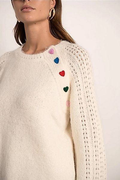 von Herzen Rundhalspullover Pulli mit bunten Herz-Applikationen – Lochmuste günstig online kaufen