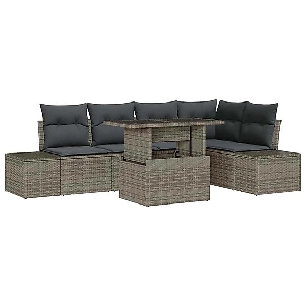 vidaXL Garten-Sofa-Set mit Speicher 6-Tlg Grau Poly Rattan 3357922 günstig online kaufen