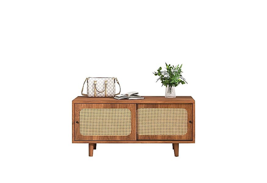 Merax Schuhbank mit Rattan-Schiebetüren, Sitzbank mit Holzfüße, für Flur günstig online kaufen