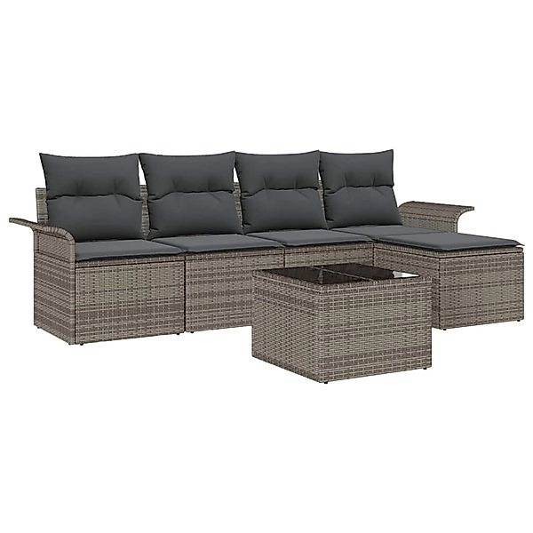 vidaXL Garten-Sofa-Set mit Kissen 6-Tlg Grau Poly Rattan 3345329 günstig online kaufen
