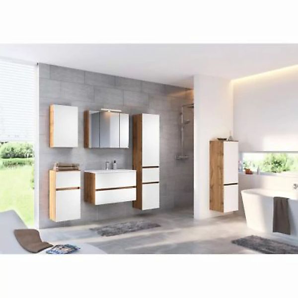 Lomadox Badezimmer Komplett Set LOUROSA-03 in Wotaneiche Nb. mit matt weiß günstig online kaufen