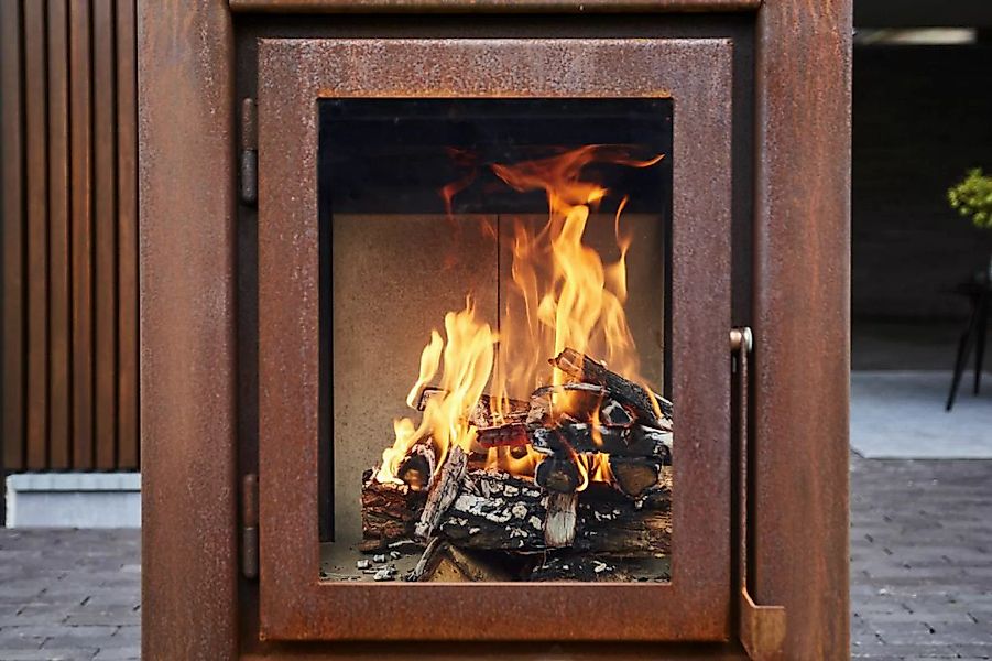 Terrassenkamin Quaruba XL 2 Seiten Glas mit Rollen günstig online kaufen