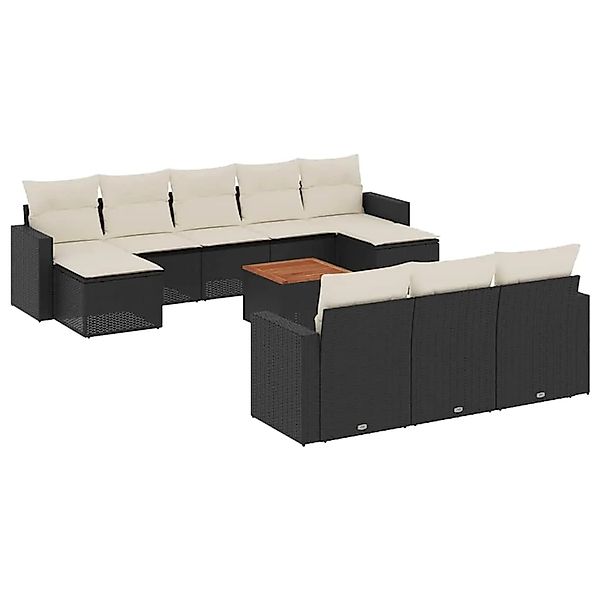 vidaXL 11-Tlg Garten-Sofagarnitur mit Kissen Schwarz Poly Rattan 3256672 günstig online kaufen