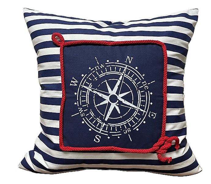 Ammerkind Dekokissen Maritime Kissenhülle *Kompass* blau/weiß günstig online kaufen