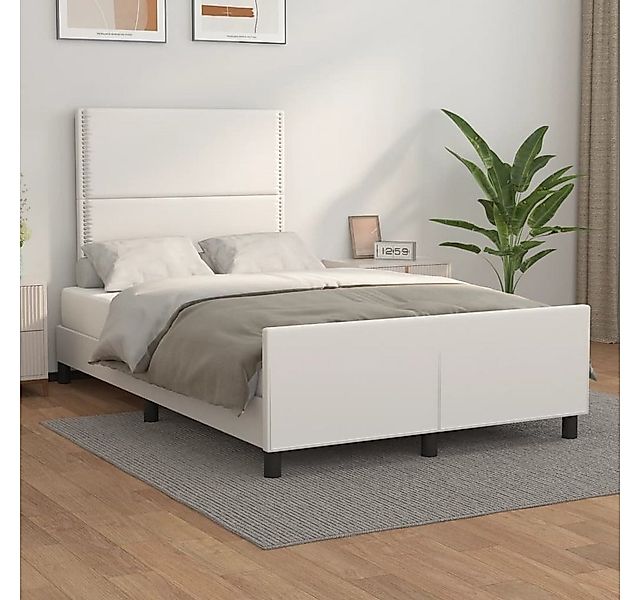 vidaXL Bett Bettgestell mit Kopfteil Weiß 120x190 cm Kunstleder günstig online kaufen