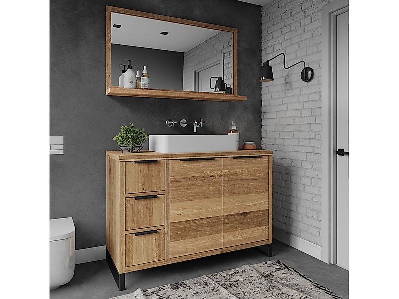 massivum Badmöbel-Set Sydney I Waschtisch mit Spiegel 105cm I massiv Holz W günstig online kaufen