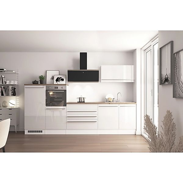 Respekta Küchen-Doppelblock Gabriel 320 cm Weiß Hochglanz Wildeiche Nachbil günstig online kaufen