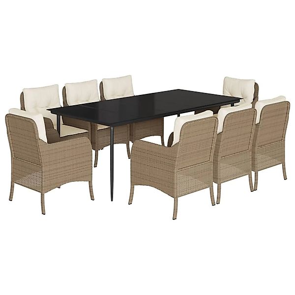 vidaXL 9-Tlg Garten-Essgruppe mit Kissen Beige Poly Rattan 3211968 günstig online kaufen