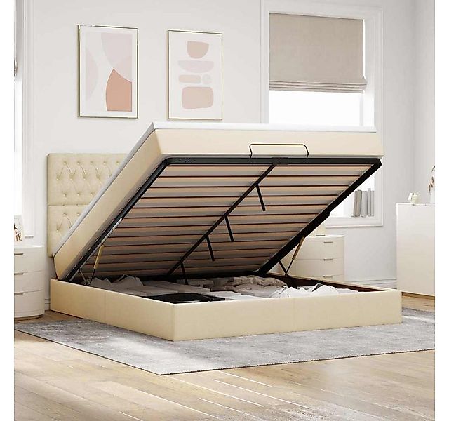 vidaXL Bett, Ottoman-Bett mit Matratze Creme 160x200 cm Stoff günstig online kaufen