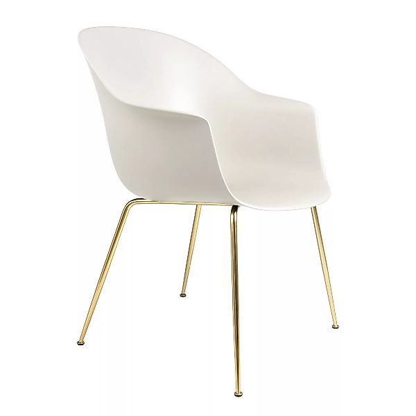 Gubi - Bat Dining Chair Gestell Messing - Alabaster weiß/Sitzschale Polypro günstig online kaufen