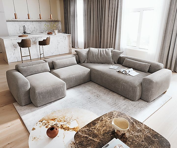 Wohnlandschaft Freestyle Pure 360x290 cm Strukturstoff Soft Grau günstig online kaufen