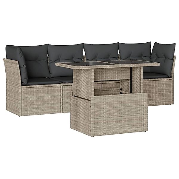 vidaXL 5-Tlg Garten-Sofagarnitur mit Kissen Hellgrau Poly Rattan 3266352 günstig online kaufen