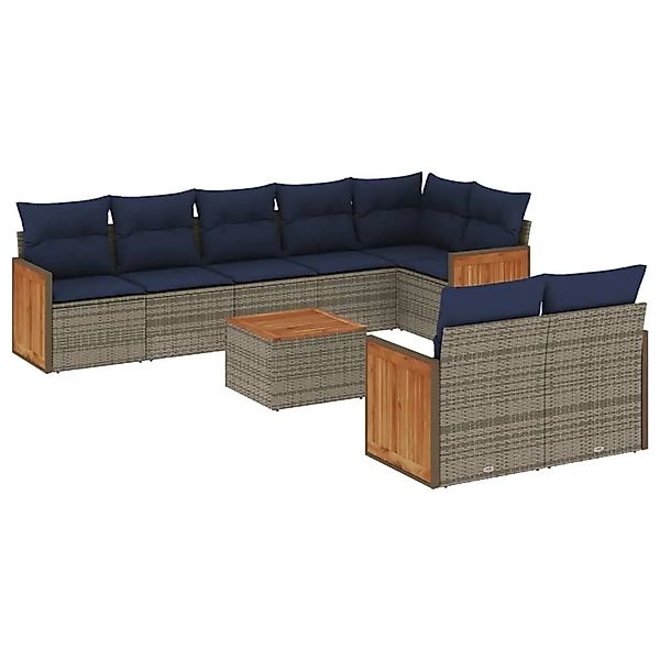 vidaXL 9-Tlg Gartensofa-Set mit Kissen Grau Polyrattan 3227839 günstig online kaufen