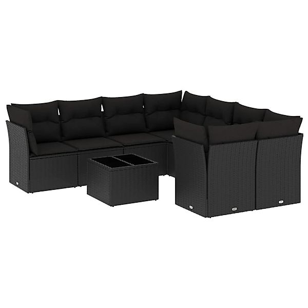 vidaXL 9-Tlg Garten-Sofagarnitur mit Kissen Schwarz Poly Rattan 3249154 günstig online kaufen
